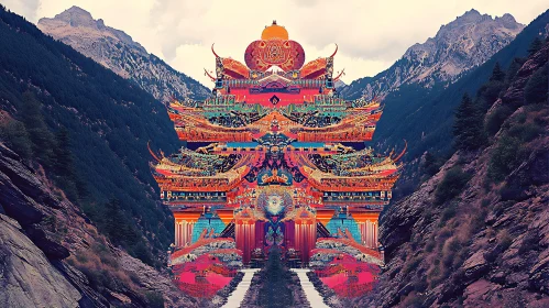 Vibrant Temple Between Mountains