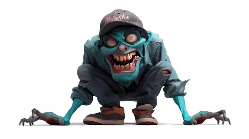 3D Rendered Blue Zombie Cartoon Character
