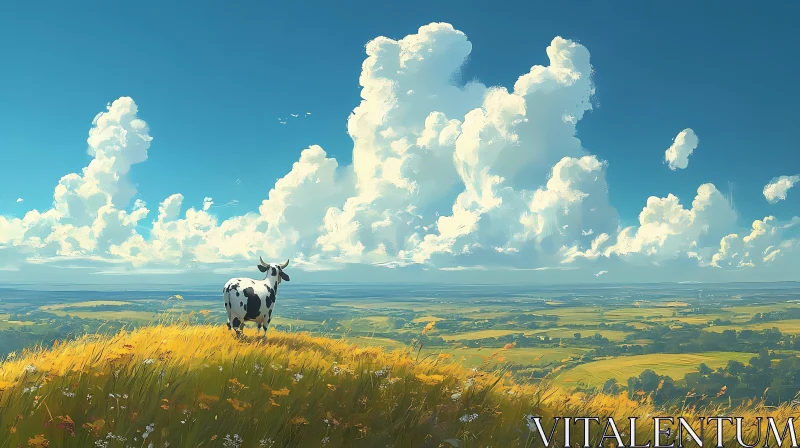 Pastoral Bliss: Cow in a Meadow AI Image