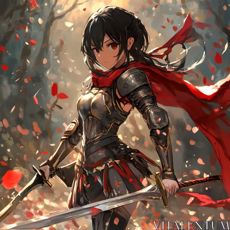 AI ART Female Anime Warrior with Red Scarf