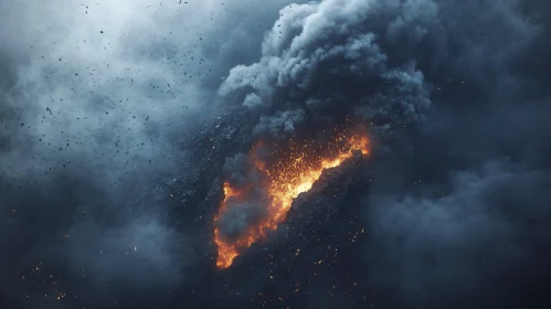 Volcanic Eruption with Molten Lava and Ash Cloud