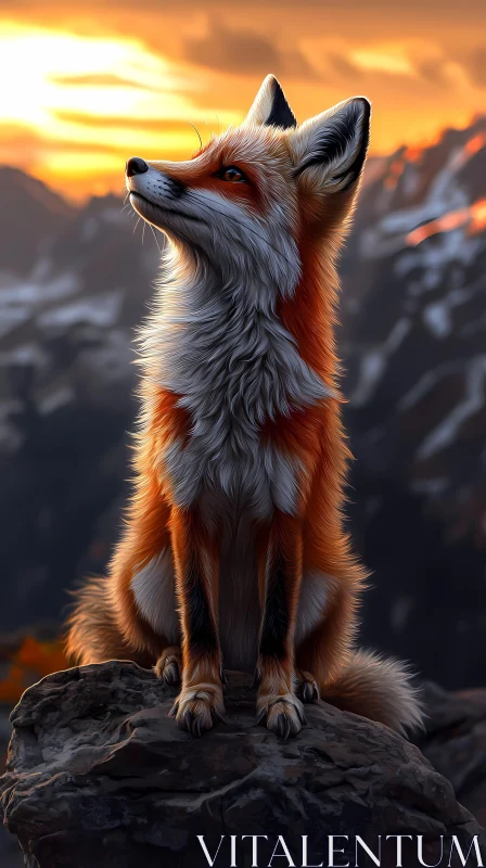 Elegant Fox in Mountain Sunset AI Image