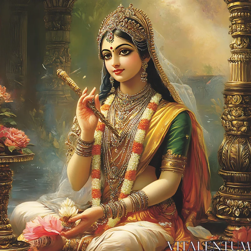 Serene Woman in Traditional Jewelry AI Image