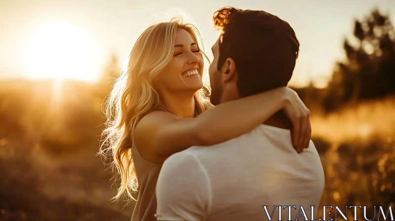 Golden Hour Romance: A Loving Embrace AI Image