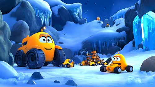 Winter Cartoon Adventure with Yellow Cars