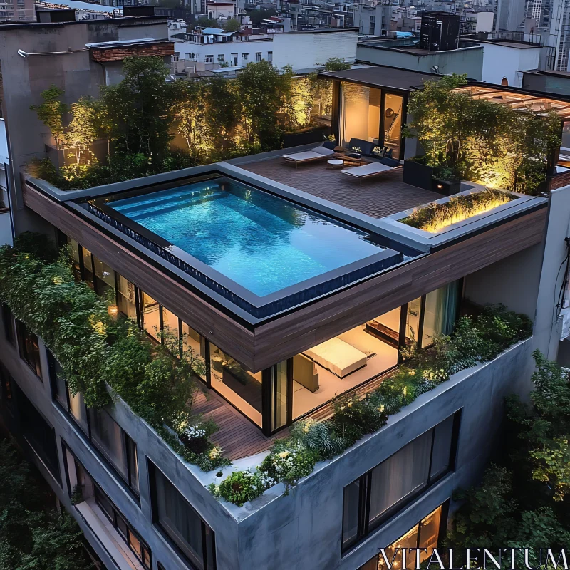 Modern Urban Rooftop Oasis with Pool AI Image