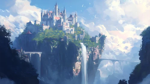 Fantasy Castle with Waterfall