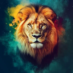 Lion with Colorful Background