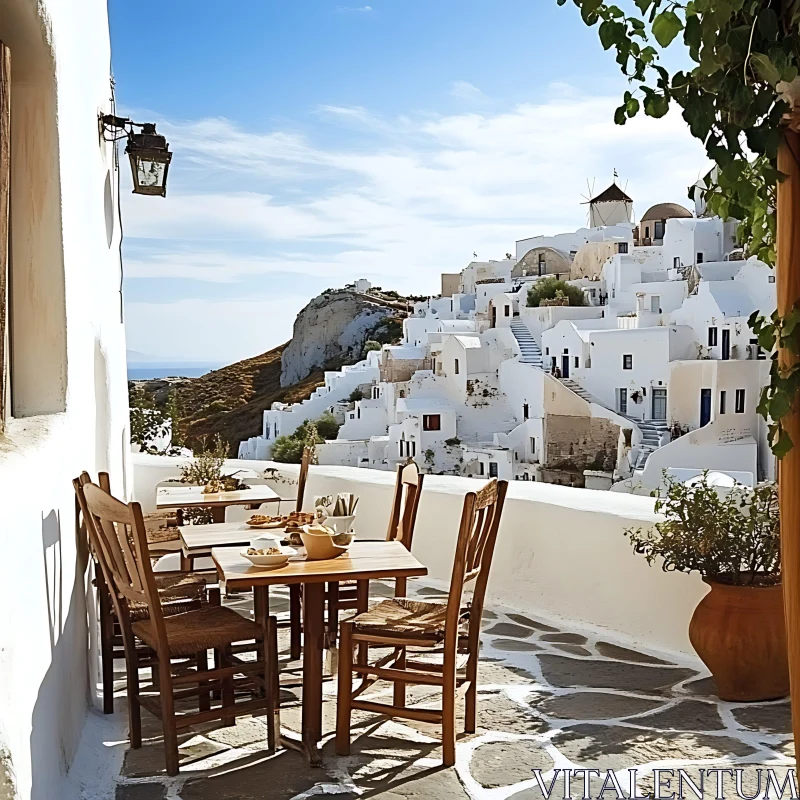 Scenic View of Santorini with Dining Table AI Image