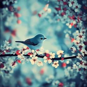 Spring Bird with Cherry Flowers
