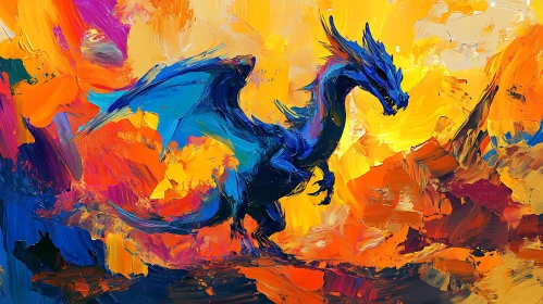 Blue Dragon Artwork with Impasto Texture