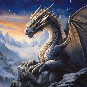 Majestic Dragon Overlooking Snowy Peaks