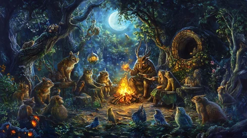 Creatures Campfire Night in the Woods