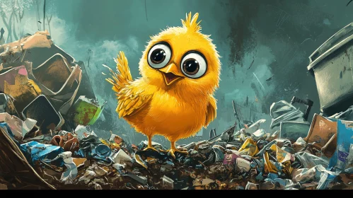 Yellow Chick on a Trash Pile