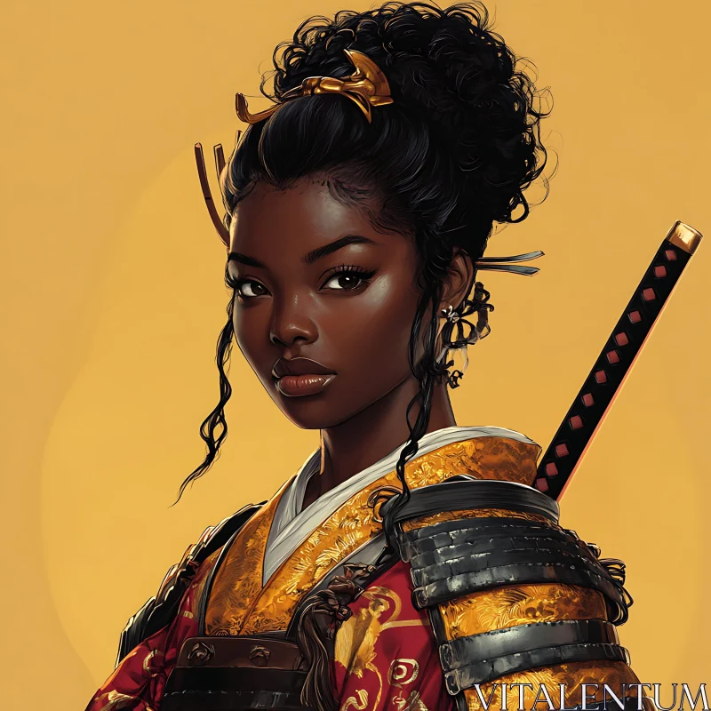 AI ART Female Warrior in Traditional Samurai Armor