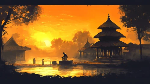 Serene Temple at Sunset