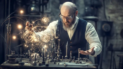 Man with Sparks in his Workshop