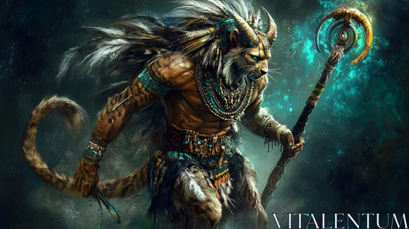 AI ART Tribal Lion Warrior Fantasy Illustration