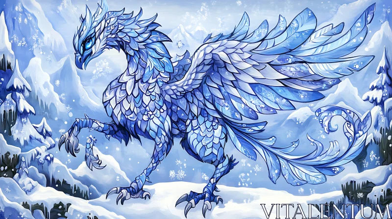 Frozen Dragon in Snowy Mountains AI Image