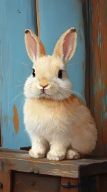 Adorable Cream Bunny on Old Wood