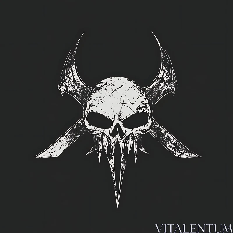 AI ART Stylized Monochrome Skull with Horns Art