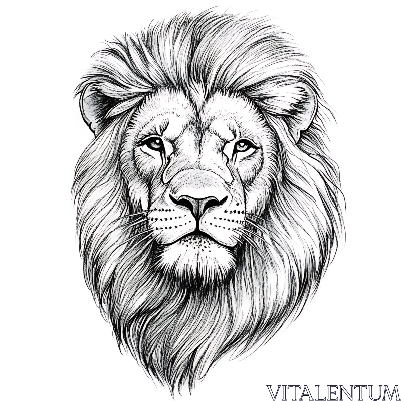 Monochrome Lion Drawing AI Image