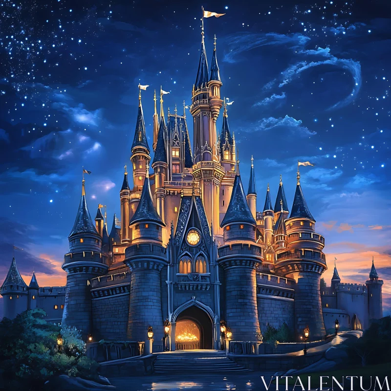 Fairytale Castle at Night AI Image