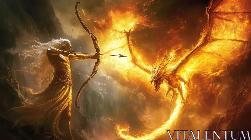 AI ART Epic Archer Confronts Fiery Dragon