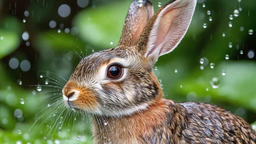 Wet Rabbit with Raindrops