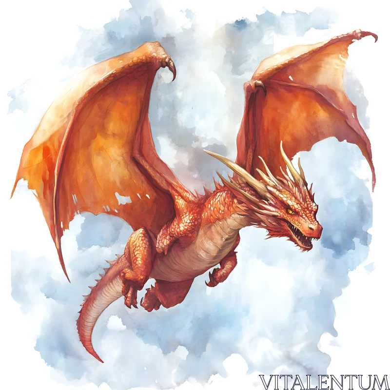 AI ART Fantasy Red Dragon in Flight