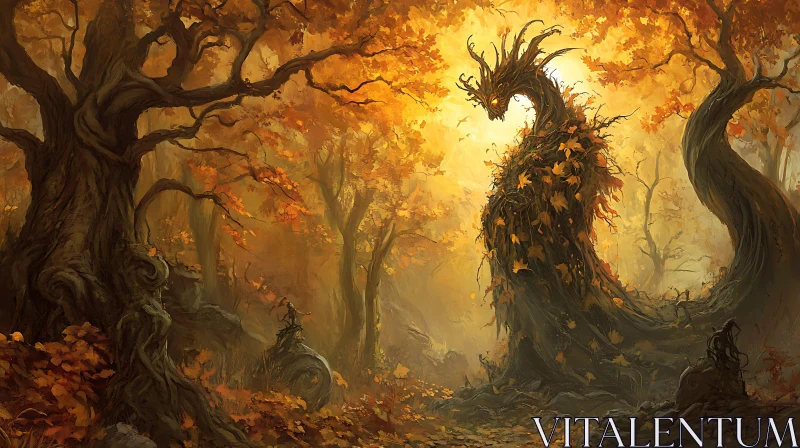 AI ART Mystical Autumnal Dragon in Forest