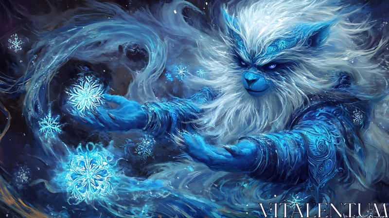 AI ART Icy Fantasy Creature with Snowflakes