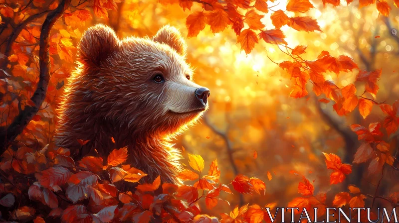 AI ART Young Bear Amidst Glowing Fall Foliage