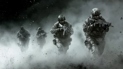 Monochromatic Soldiers: War Zone Scene