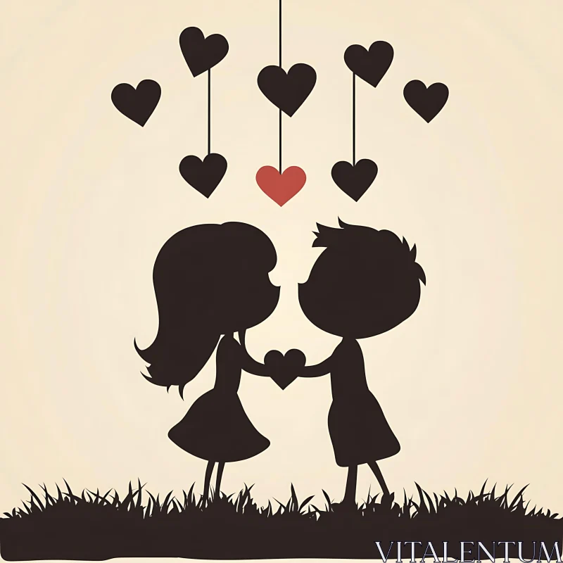 AI ART Romantic Couple Silhouette with Hearts