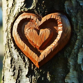 Wooden Heart Tree Carving