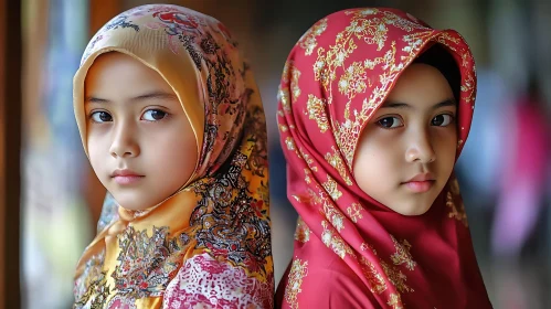 Serene Portrait of Young Girls in Hijabs