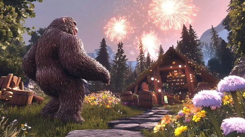 Sasquatch Watching Fireworks Display