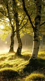 Morning Glow in a Birch Tree Forest