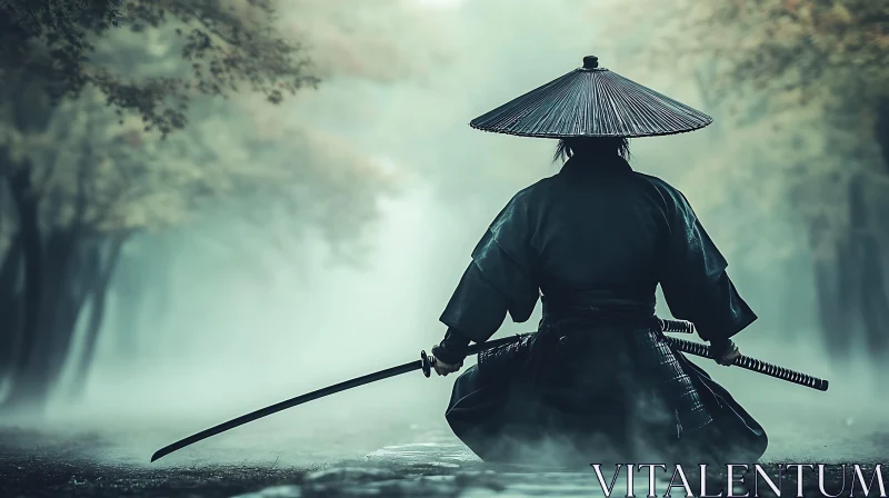 AI ART Warrior in Fog: A Samurai's Resolve