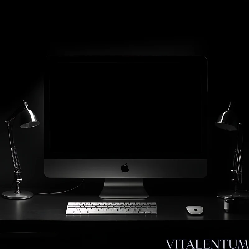 Modern Workspace with Apple iMac and Sleek Lighting AI Image