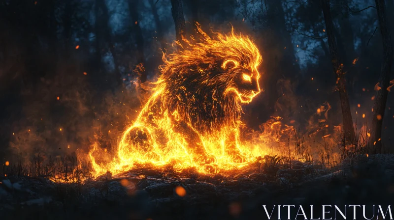 Burning Lion Portrait AI Image