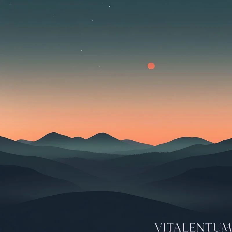 Layered Mountains Sunset AI Image