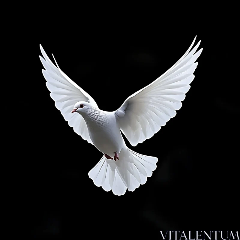 Dove Flying Against Black Background AI Image