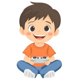 Cartoon Boy Enjoying Video Games