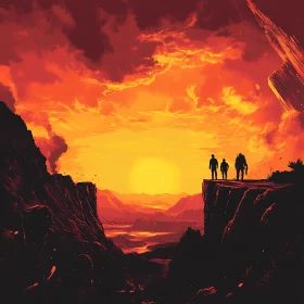 Silhouette Figures at Sunset