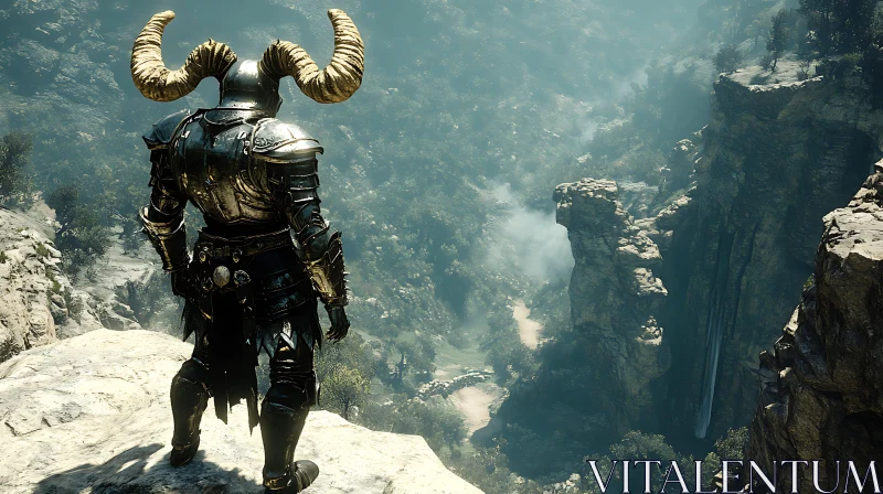 Armored Warrior Overlooking the Valley AI Image