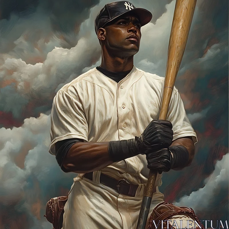 AI ART Baseball Player Portrait with Bat