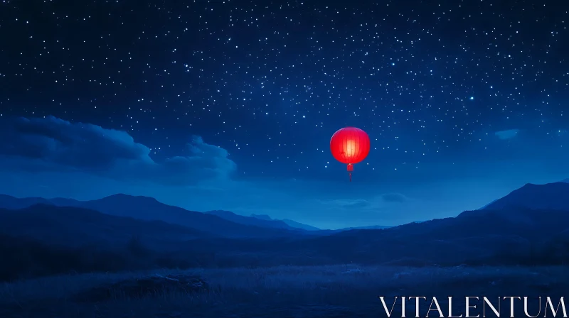 Red Lantern and Night Sky Serenity AI Image