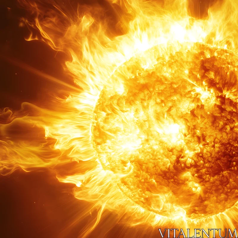 Blazing Sun and Swirling Fire AI Image